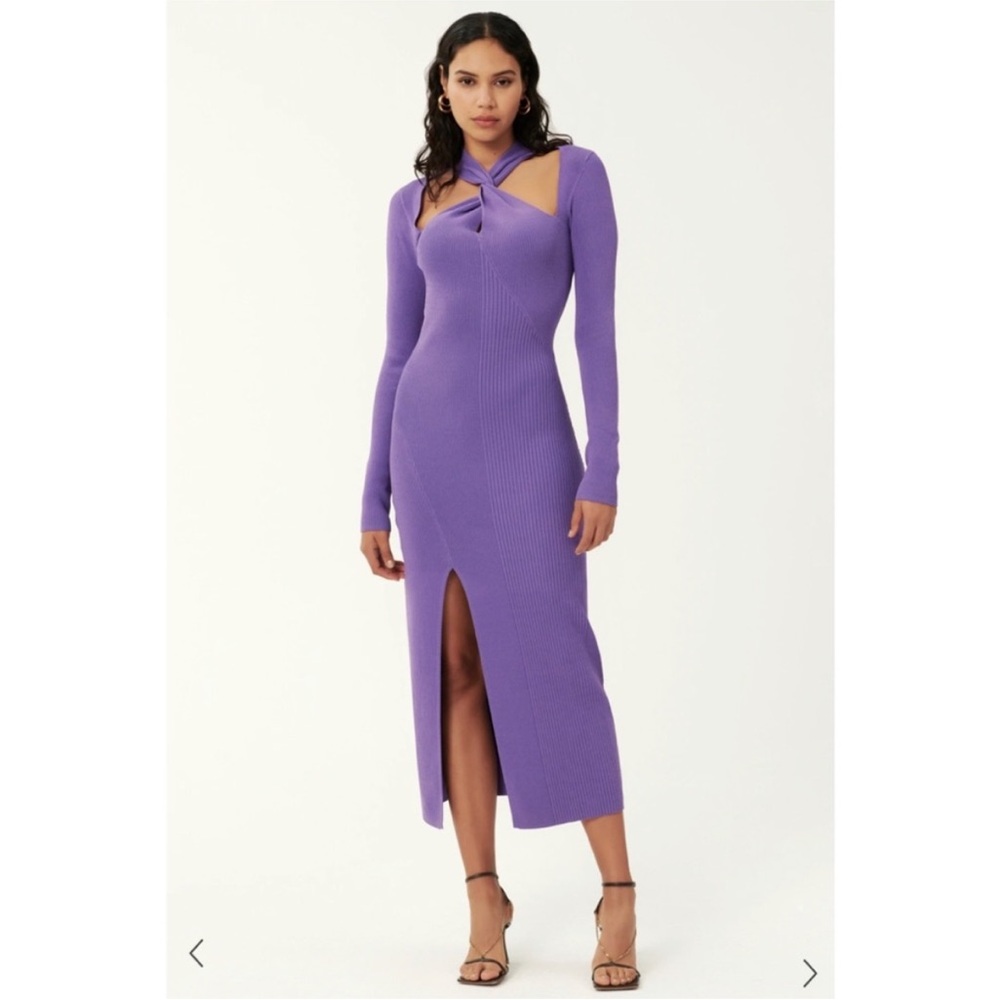 NICHOLAS Purple Ribbed Bodycon Dress with Asymmetrical Neckline